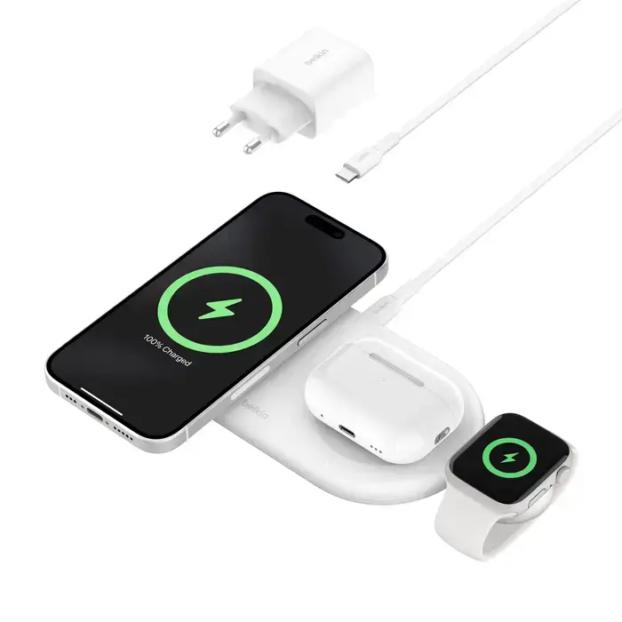 Беспроводная зарядная панель Belkin BoostCharge Pro 3-in-1 Magnetic Wireless Charging Pad with Qi2 15W - White (WIZ022vfWH)