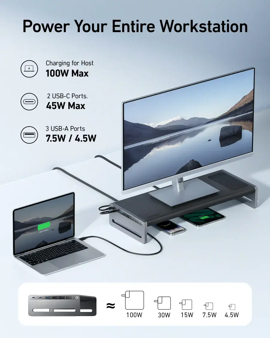 Док-станція Anker 675 USB-C Docking Station [12-in-1, Monitor Stand, Wireless]