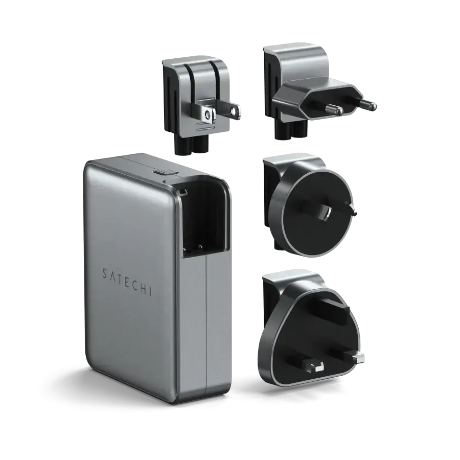 Мережевий зарядний пристрій з комплектом адаптерів для подорожей Satechi 145W USB-C 4-Port GaN Travel Charger (ST-W145GTM)