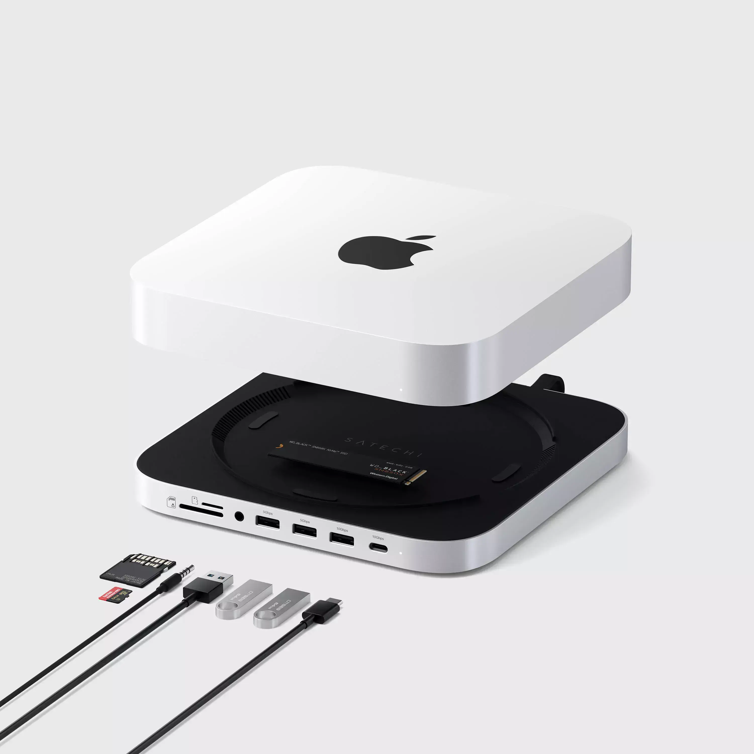 Підставка-док-станція Satechi Stand & Hub For Mac Mini / Studio With NVMe SSD Enclosure (ST-GMMSHS)
