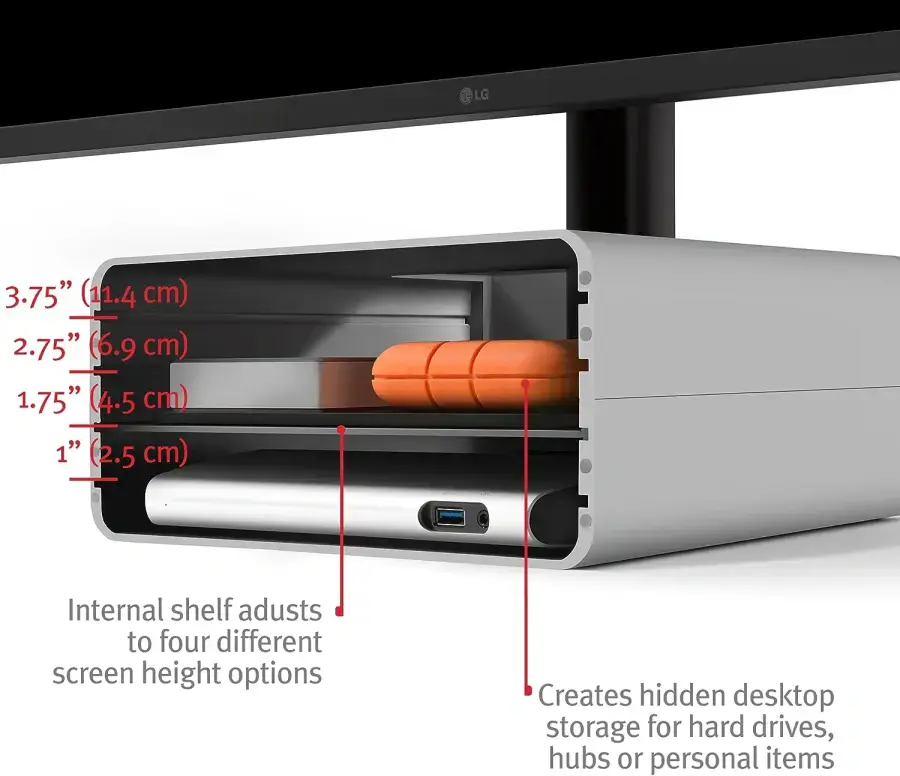 Регульована по висоті підставка з місцем для зберігання Twelve South HiRise Pro for iMac/Displays/Monitors - Silver (TS-2265)