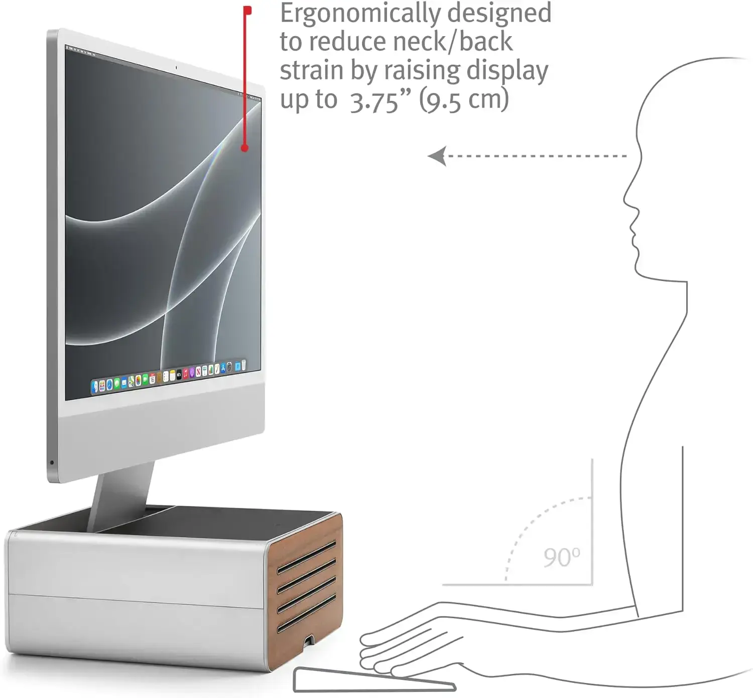 Регулируемая по высоте подставка с местом для хранения Twelve South HiRise Pro для iMac/Displays/Monitors - Silver (TS-2265)
