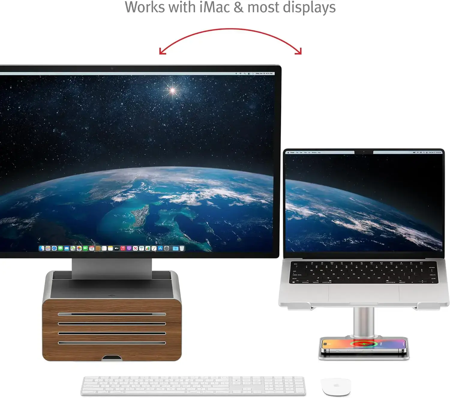 Регулируемая по высоте подставка с местом для хранения Twelve South HiRise Pro для iMac/Displays/Monitors - Silver (TS-2265)