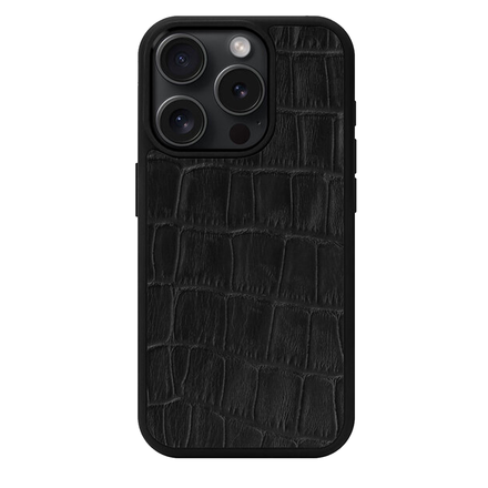 Чехол Kartell из черного тиснения под крокодила на телячьей коже для iPhone 15 Pro с MagSafe (M15P34)
