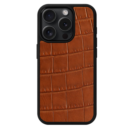 Чехол Kartell из светло-коричневой кожи крокодила для iPhone 15 Pro с MagSafe (M15P04)