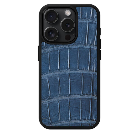 Чехол Kartell из темно-синей кожи крокодила для iPhone 15 Pro с MagSafe (M15P02)