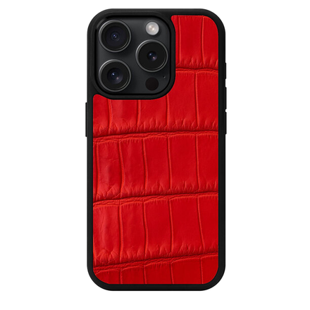 Чехол Kartell из красной кожи крокодила для iPhone 15 Pro с MagSafe (M15P05)