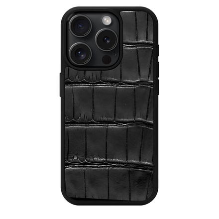 Чехол Kartell из черной кожи крокодила для iPhone 15 Pro с MagSafe (M15P01)