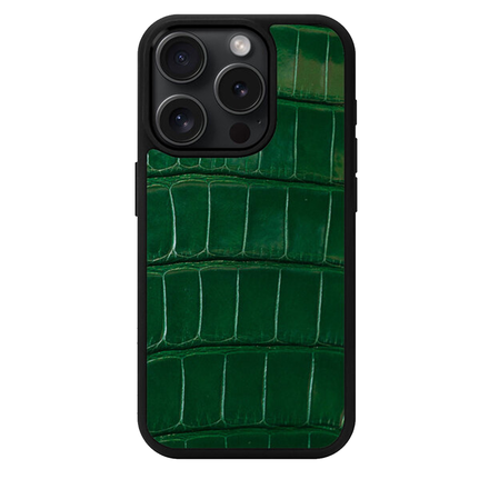 Чехол Kartell из темно-зеленой кожи крокодила для iPhone 15 Pro с MagSafe (M15P03)