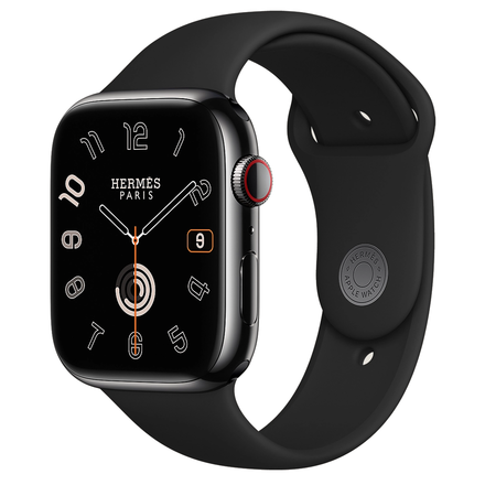 Apple Watch Hermès Series 9 GPS + Cellular 45mm Space Black Stainless Steel Case with M/L Hermès Black Sport Band (MRQQ3)