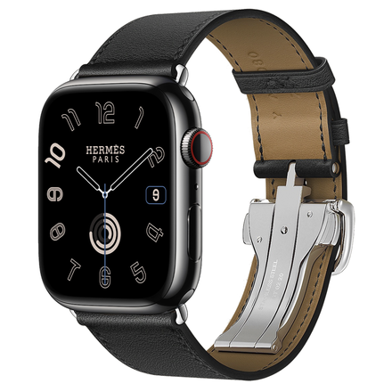 Apple Watch Hermès Series 9 GPS + Cellular 45mm Space Black Stainless Steel Case with Black Deployment Buckle (MRQQ3+H078782CJ89)