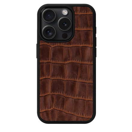 Чехол Kartell из рыжего тиснения под крокодила на телячьей коже для iPhone 15 Pro с MagSafe (M15P37)