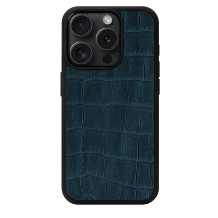 Чехол Kartell из темно-синего тиснения под крокодила на телячьей коже для iPhone 15 Pro Max с MagSafe (M15PM35)