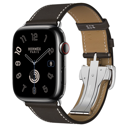 Apple Watch Hermès Series 9 GPS + Cellular 45mm Space Black Stainless Steel Case with Ebene Deployment Buckle (MRQQ3+H074198CJ46)