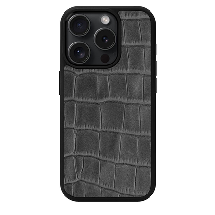 Чехол Kartell из серого тиснения под крокодила на телячьей коже для iPhone 15 Pro с MagSafe (M15P49)