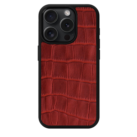 Чохол Kartell из красного тиснения под крокодила на телячьей коже для iPhone 15 Pro с MagSafe (M15P99)