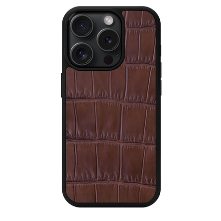 Чехол Kartell из темно-коричневой кожи крокодила для iPhone 15 Pro с MagSafe (M15P004)