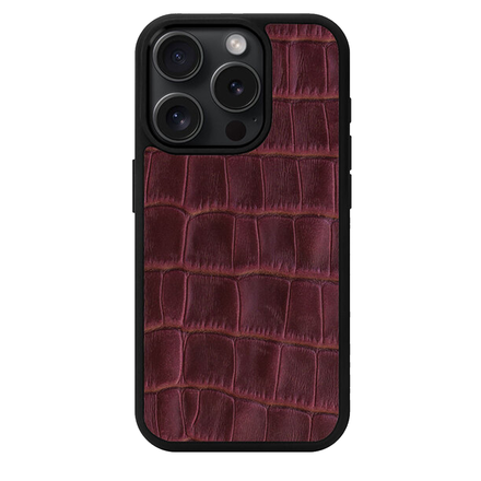 Чехол Kartell из бордового тиснения под крокодила на телячьей коже для iPhone 15 Pro с MagSafe (M15P50)