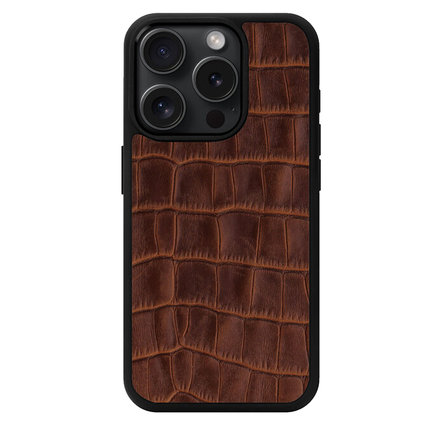 Чехол Kartell из рыжего тиснения под крокодила на телячьей коже для iPhone 15 Pro Max с MagSafe (M15PM37)