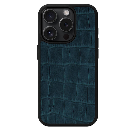 Чехол Kartell из темно-синего тиснения под крокодила на телячьей коже для iPhone 15 Pro с MagSafe (M15P35)