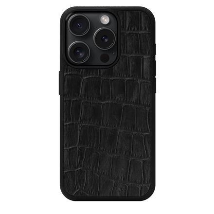 Чехол Kartell из черного тиснения под крокодила на телячьей коже для iPhone 15 Pro Max с MagSafe (M15PM34)