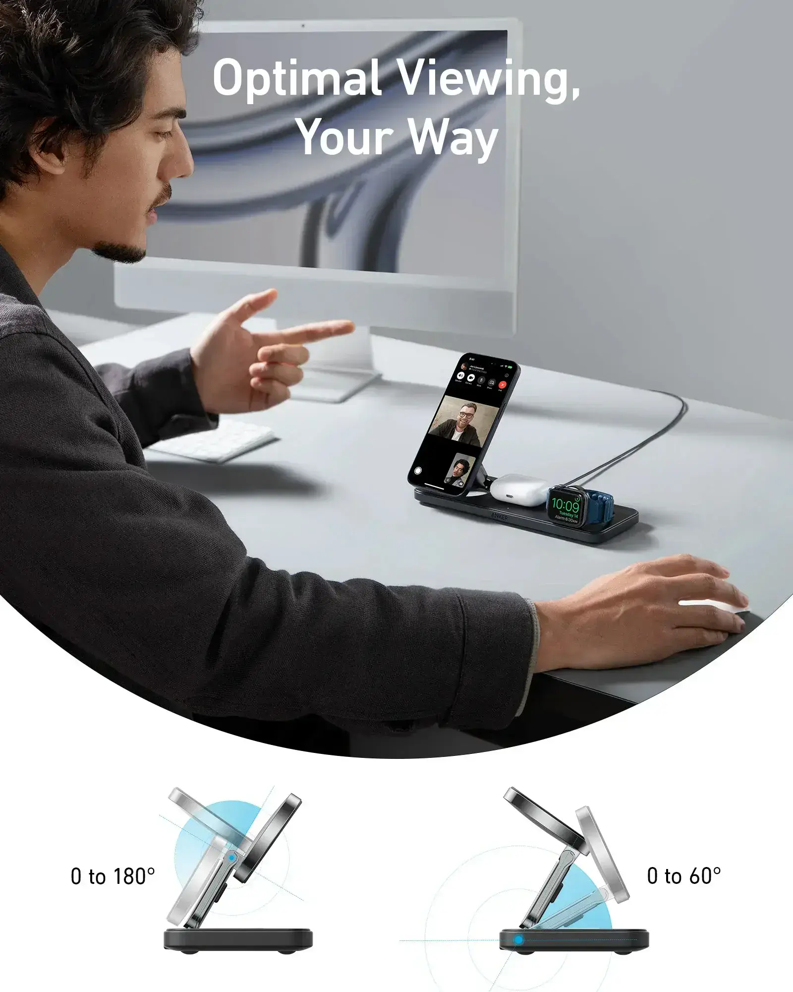 Беспроводная зарядная станция Anker MagGo Wireless Charging Station [3-in-1 Pad] - Black (B25M1311)