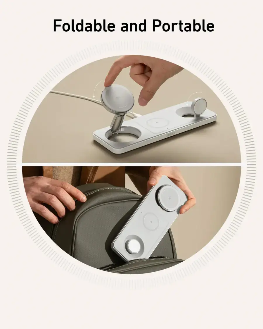 Бездротова зарядна станція Anker MagGo Wireless Charging Station [3-in-1 Pad] - White