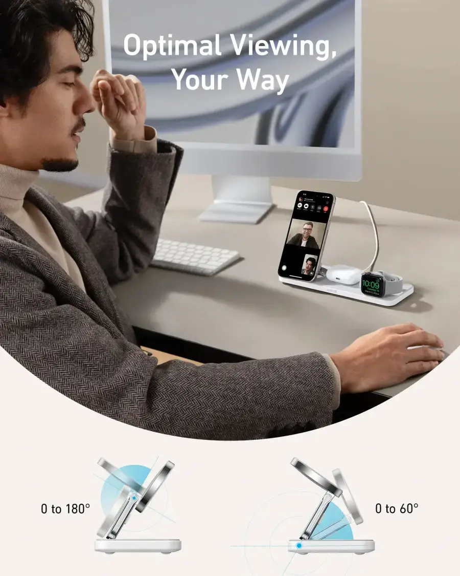 Бездротова зарядна станція Anker MagGo Wireless Charging Station [3-in-1 Pad] - White