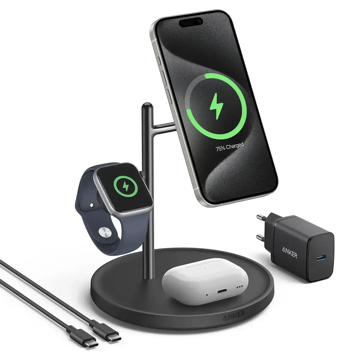 Беспроводная зарядная станция Anker MagGo Wireless Charging Station [3-in-1 Stand] - Black