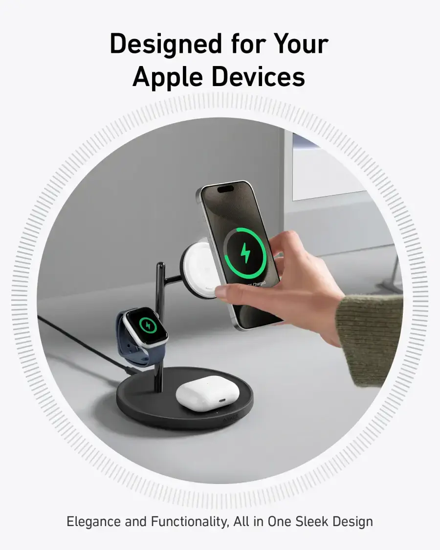 Бездротова зарядна станція Anker MagGo Wireless Charging Station [3-in-1 Stand] - Black