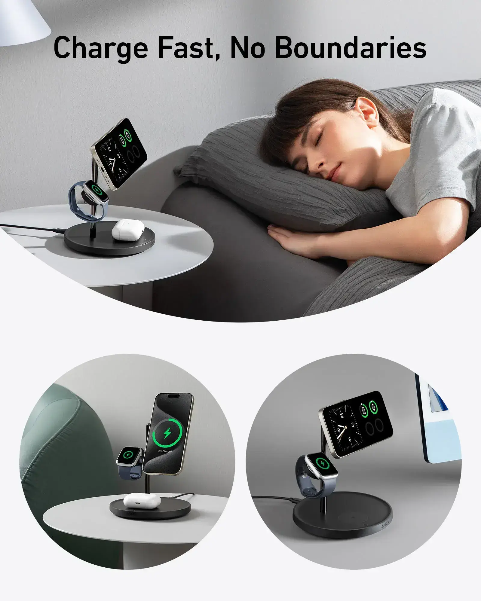 Беспроводная зарядная станция Anker MagGo Wireless Charging Station [3-in-1 Stand] - Black