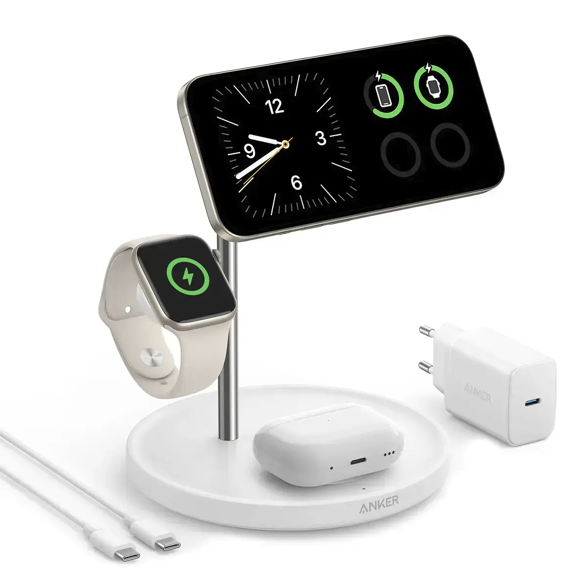 Беспроводная зарядная станция Anker MagGo Wireless Charging Station [3-in-1 Stand] - White