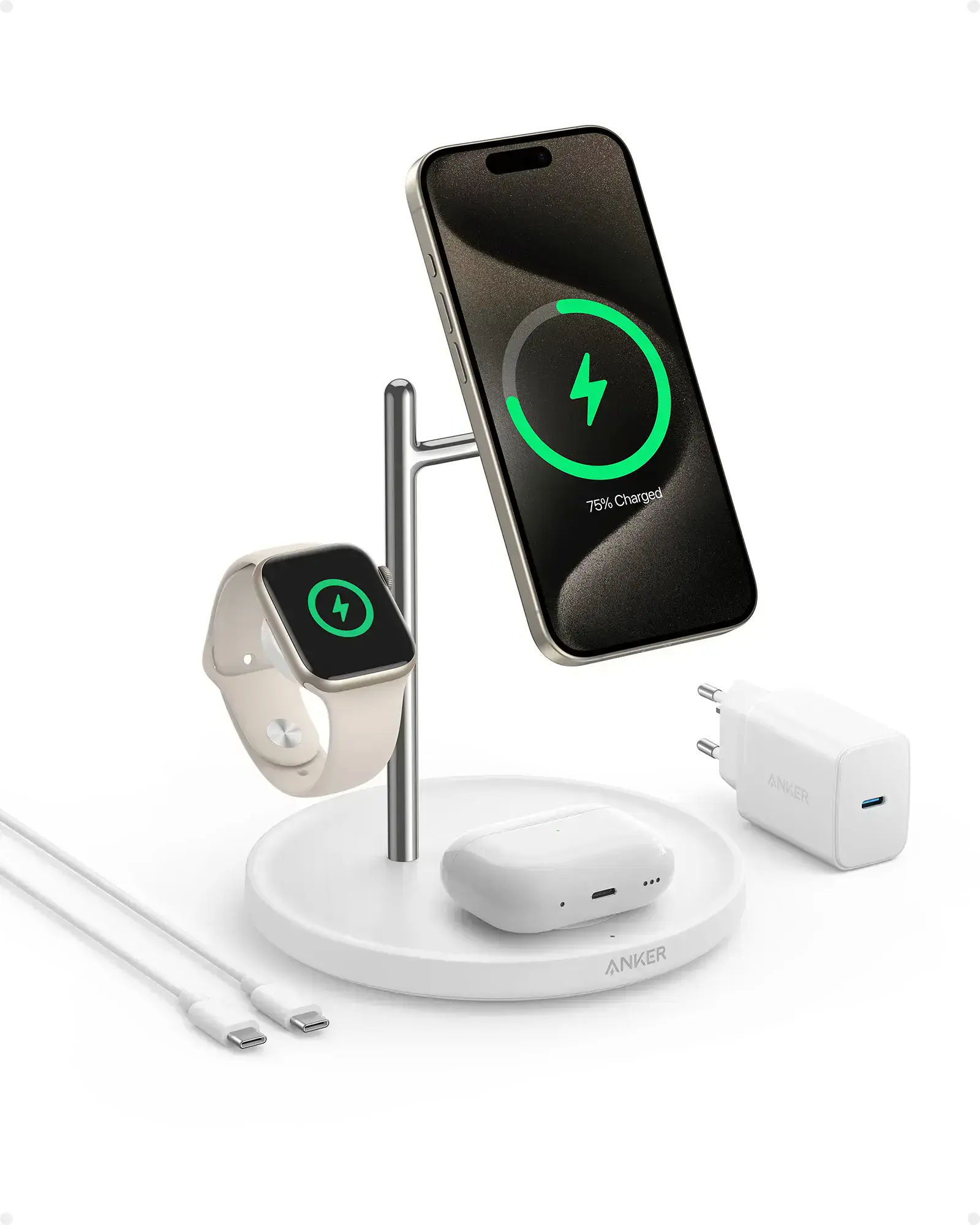 Беспроводная зарядная станция Anker MagGo Wireless Charging Station [3-in-1 Stand] - White