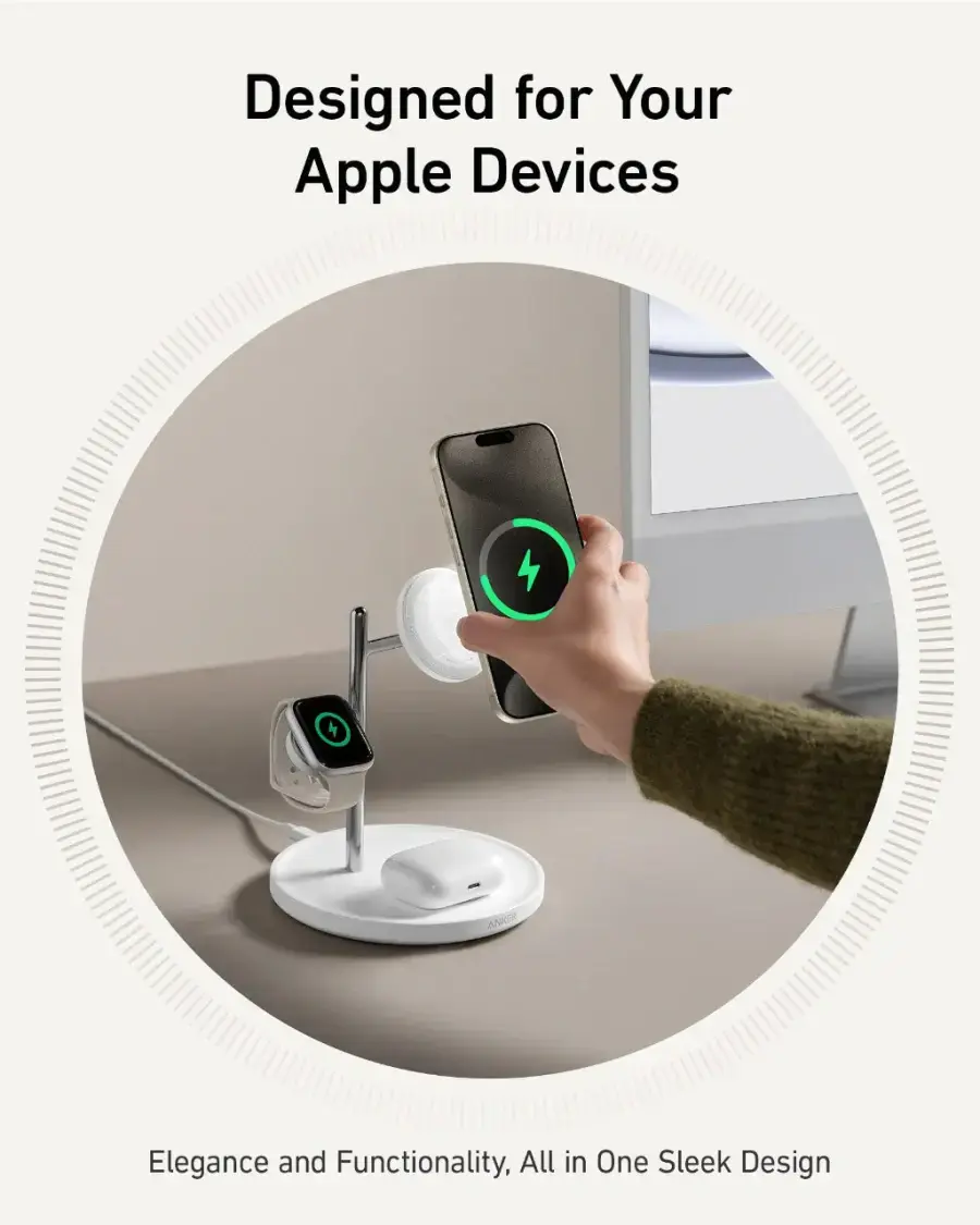 Бездротова зарядна станція Anker MagGo Wireless Charging Station [3-in-1 Stand] - White