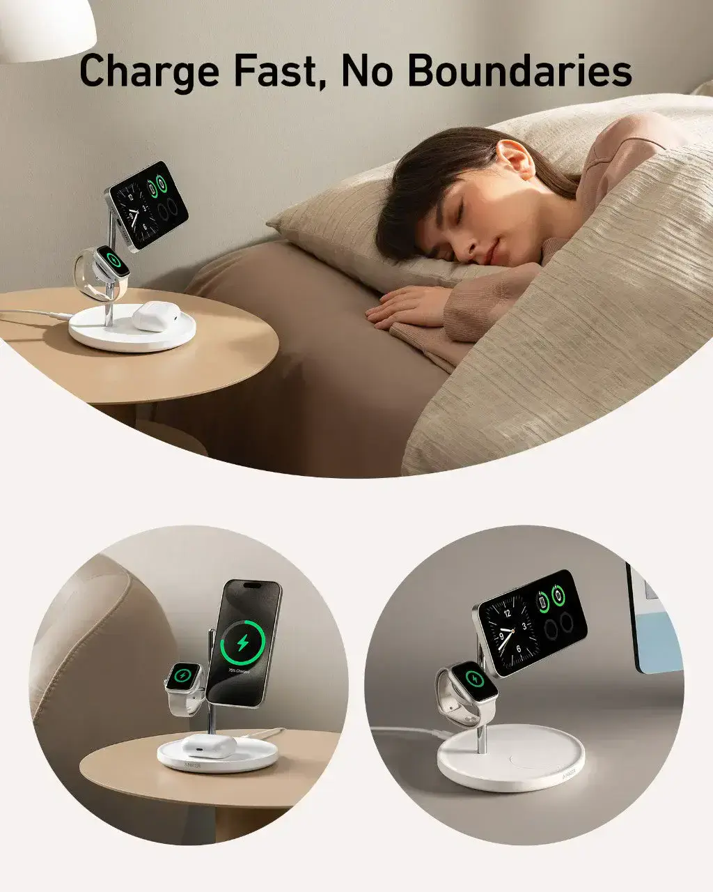 Беспроводная зарядная станция Anker MagGo Wireless Charging Station [3-in-1 Stand] - White