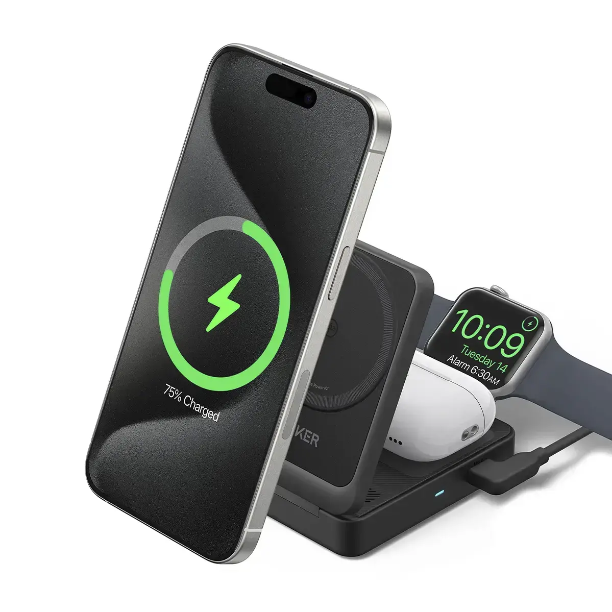Беспроводная зарядная станция Anker MagGo Wireless Charging Station [Foldable 3-in-1] - Black
