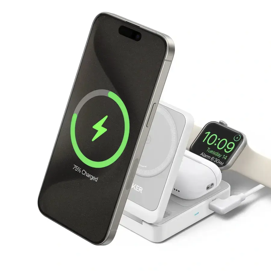 Бездротова зарядна станція Anker MagGo Wireless Charging Station [Foldable 3-in-1] - White