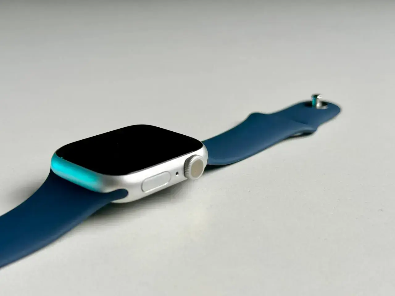 Apple Watch Series 9 GPS 41mm Silver Aluminum Case with Storm Blue Sport Band - (MR913), new no box