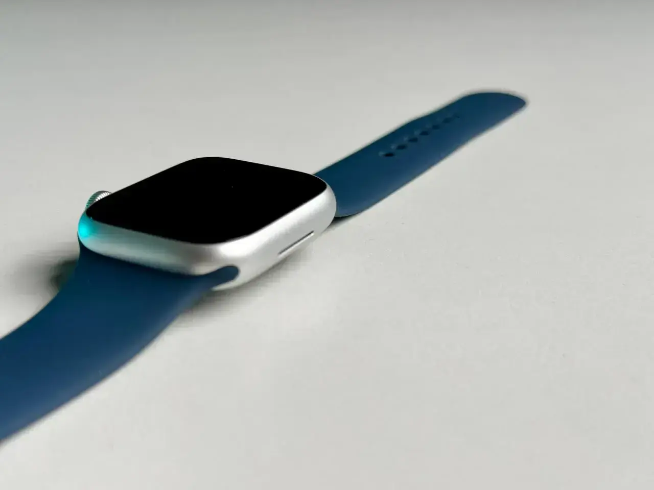 Apple Watch Series 9 GPS 41mm Silver Aluminum Case with Storm Blue Sport Band - (MR913), new no box