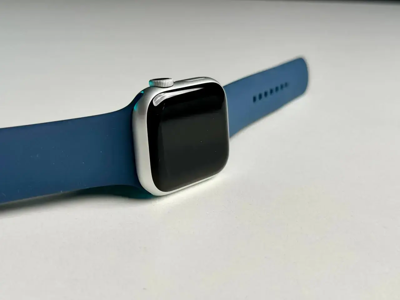 Apple Watch Series 9 GPS 41mm Silver Aluminum Case with Storm Blue Sport Band - (MR913), new no box