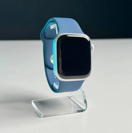 Apple Watch Series 9 GPS 41mm Silver Aluminum Case with Storm Blue Sport Band - (MR913), new no box