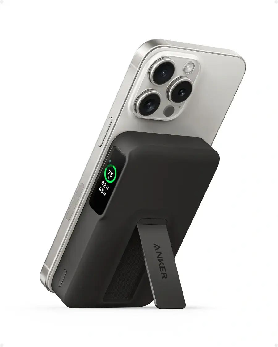 Магнітний павербенк екраном та підставкою Anker MagGo Power Bank 10K 15W Qi2 - Black / Interstellar Gray (A1654G11, A1654P11, A1654011)