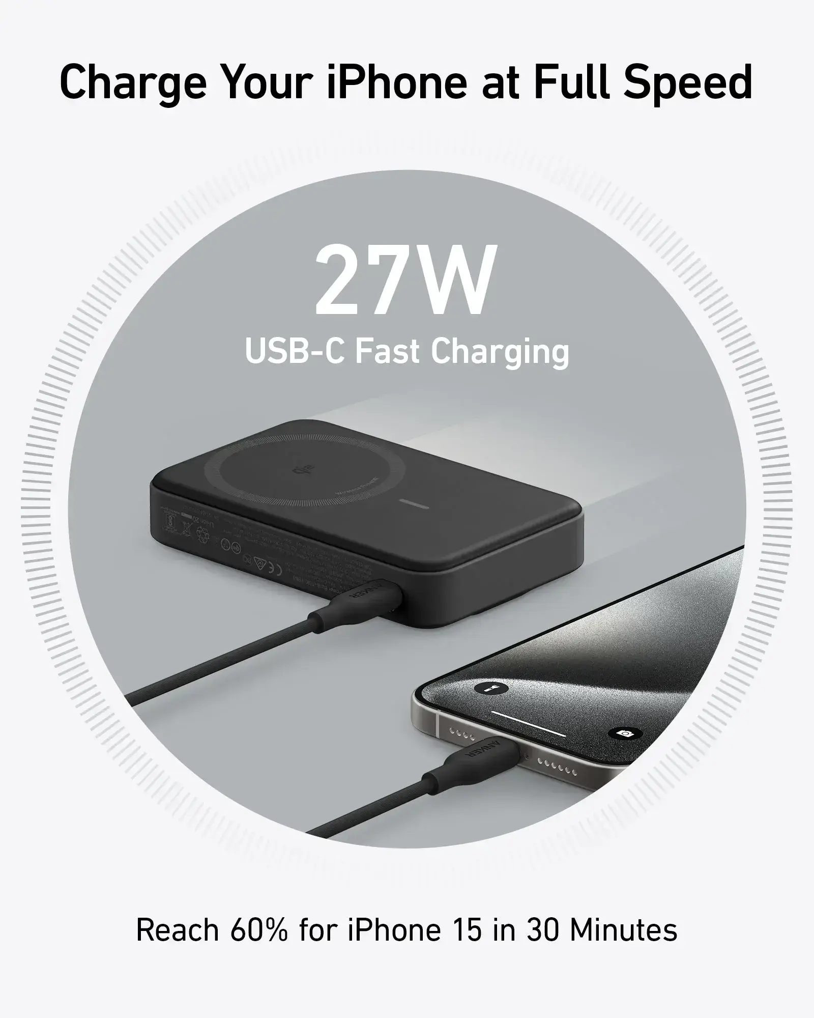 Портативний зарядний пристрій [Power Bank] з MagSafe, екраном та підставкою Anker MagGo Power Bank 10K - Black