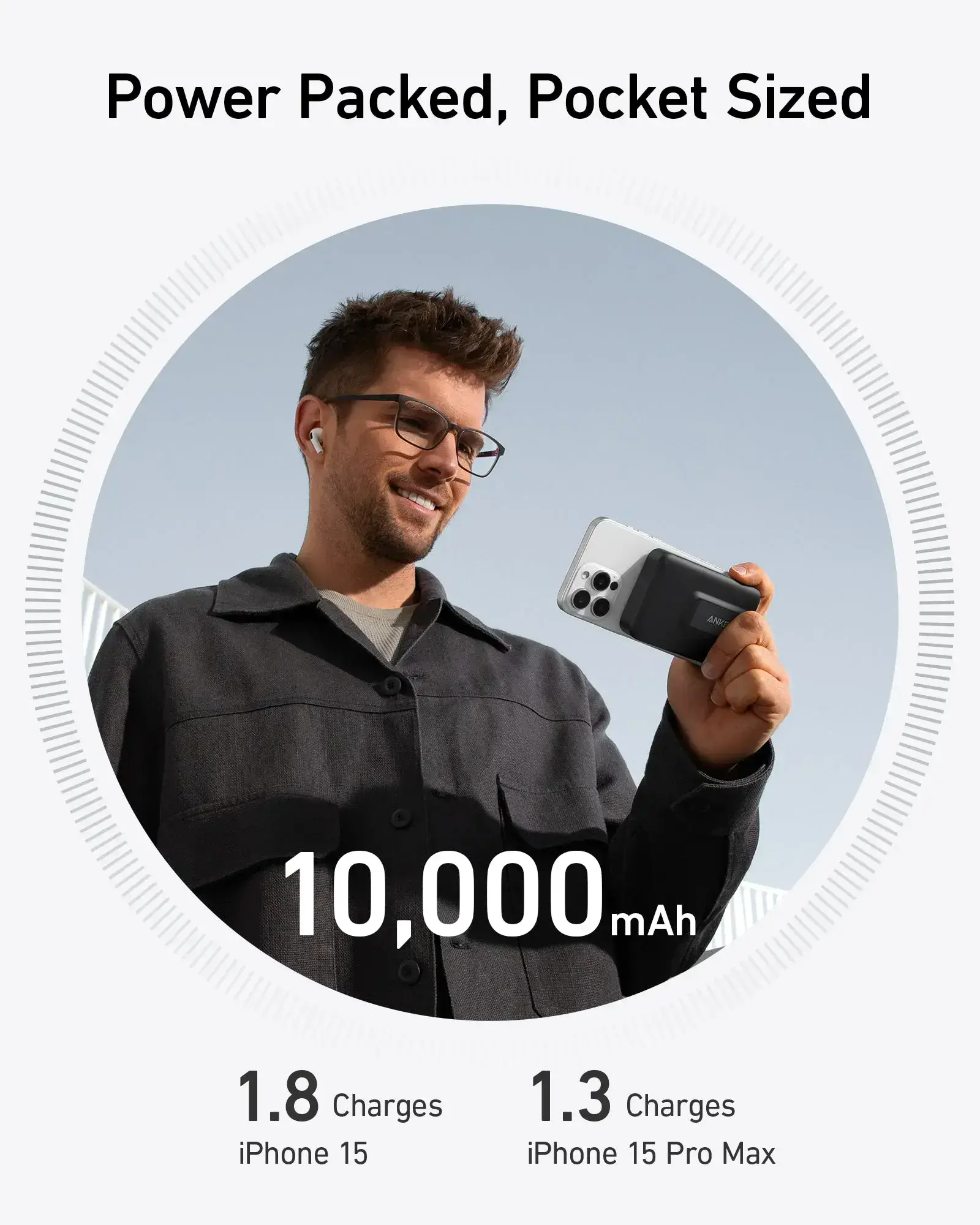 Портативний зарядний пристрій [Power Bank] з MagSafe, екраном та підставкою Anker MagGo Power Bank 10K - Black