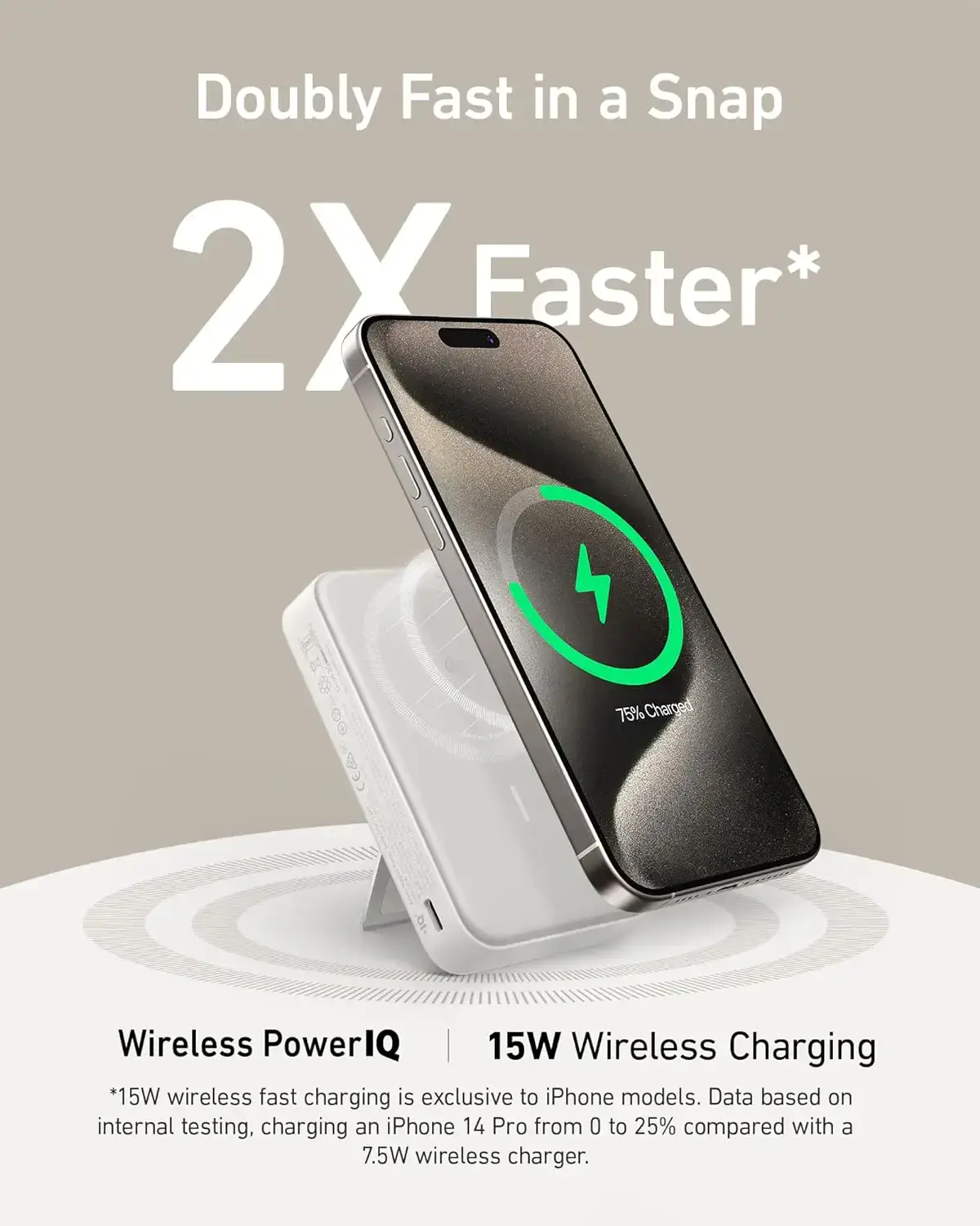 Портативний зарядний пристрій [Power Bank] з MagSafe, екраном та підставкою Anker MagGo Power Bank 10K - White (A1654021)