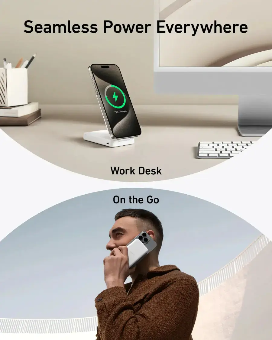 Портативное зарядное устройство [Power Bank] с MagSafe и подставкой Anker MagGo Power Bank 6.6K - White