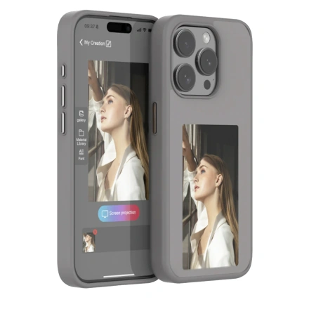 Чехол с цветным дисплеем NFC Photo Case для iPhone 15 Pro Max - Gray