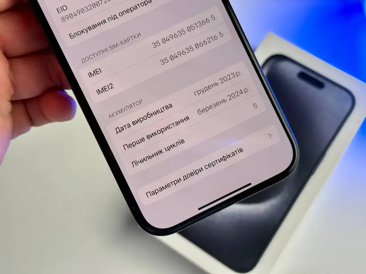 ВІТРИННИЙ Apple iPhone 15 Pro 128GB Blue Titanium (MTV03)