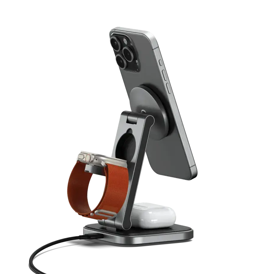 Бездротовий зарядний пристрій з функцією складання Satechi 3-in-1 Foldable Qi2 Wireless Charging Stand (ST-Q31FM-EA)