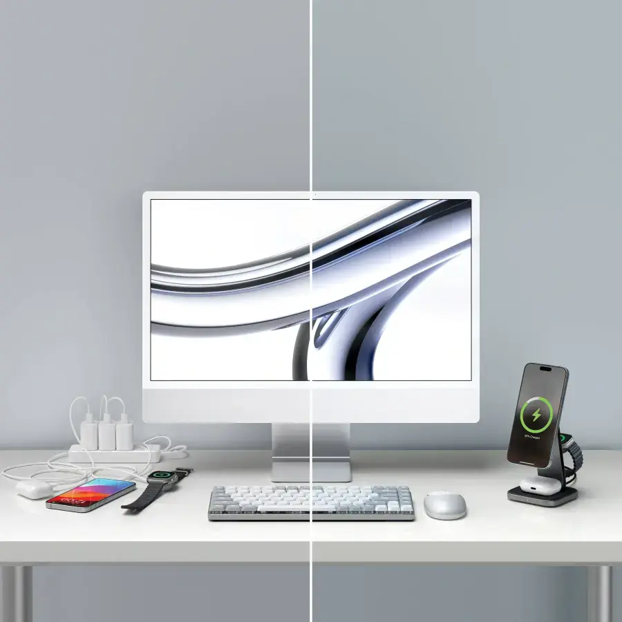 Бездротовий зарядний пристрій з функцією складання Satechi 3-in-1 Foldable Qi2 Wireless Charging Stand (ST-Q31FM-EA)